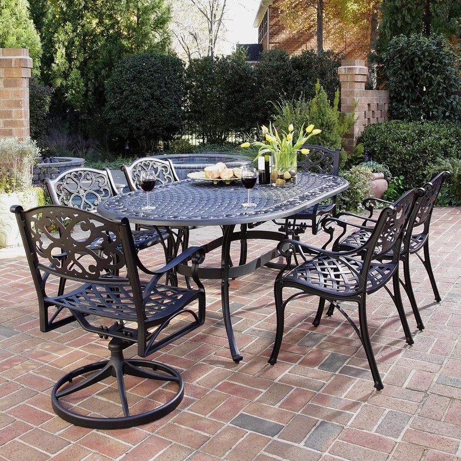 shop home styles biscayne 7-piece black metal frame patio dining set at