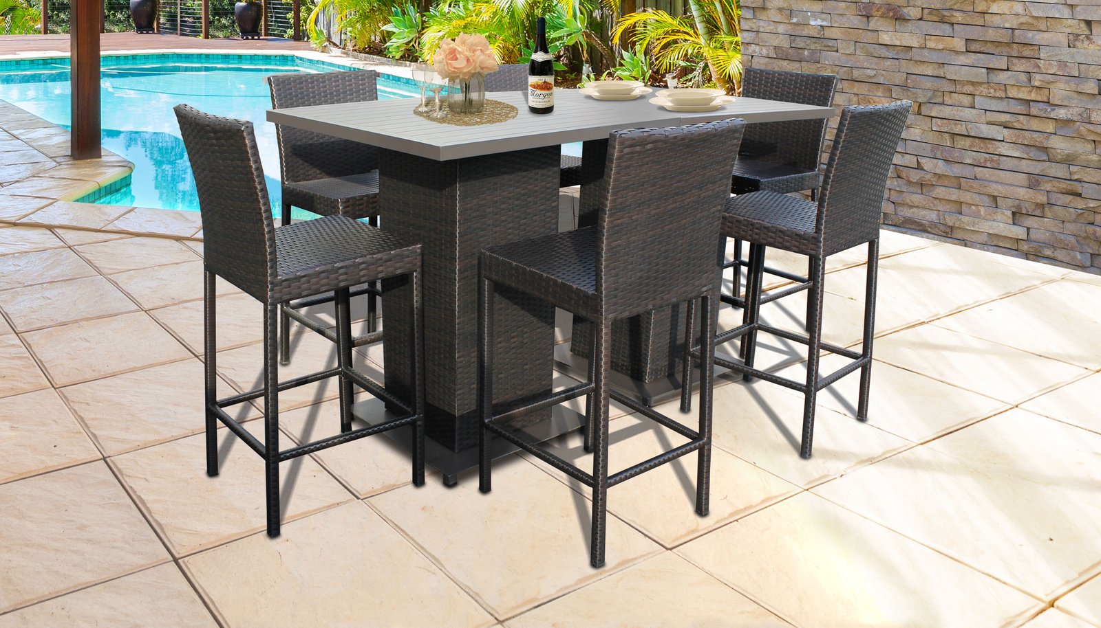 barbados pub table set with barstools 8 piece outdoor wicker patio