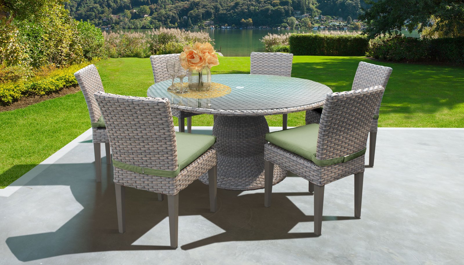 monterey 60 inch outdoor patio dining table with 6 armless chairs