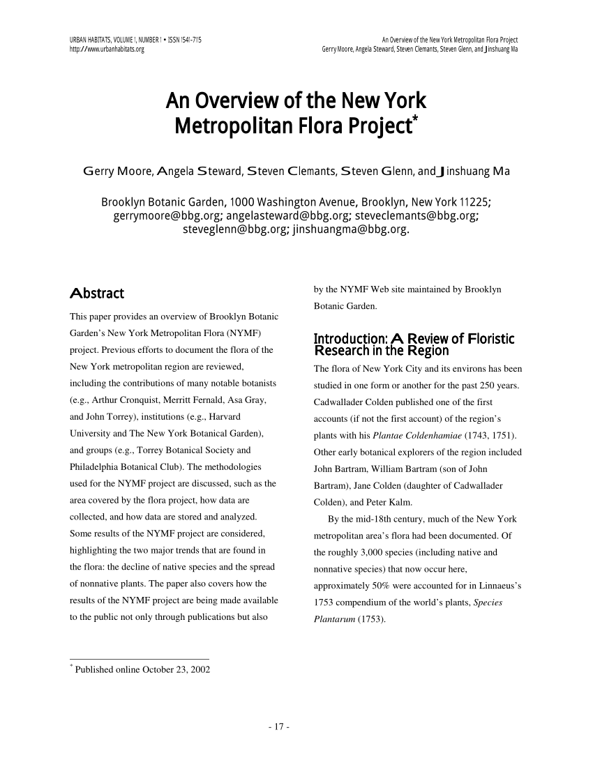 pdf) an overview of the new york metropolitan flora project