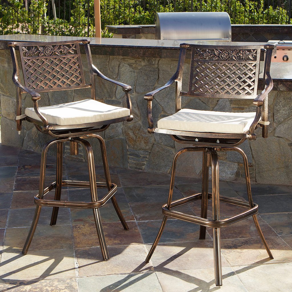 sierra 30-inch outdoor cast aluminum swivel bar stools w/ cushion (set