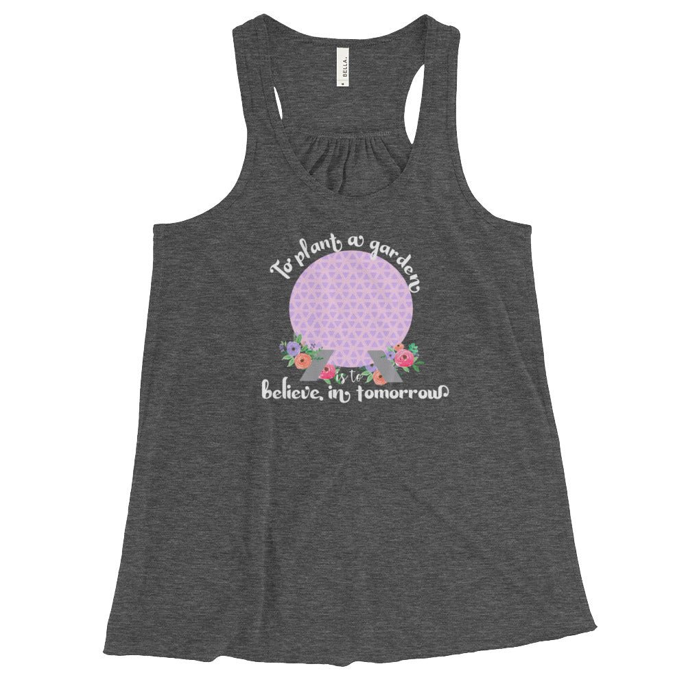 epcot flower and garden spaceship earth women's flowy racerback tank