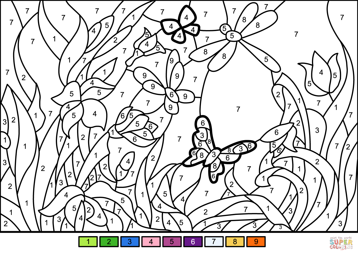 flower garden color by number | free printable coloring pages