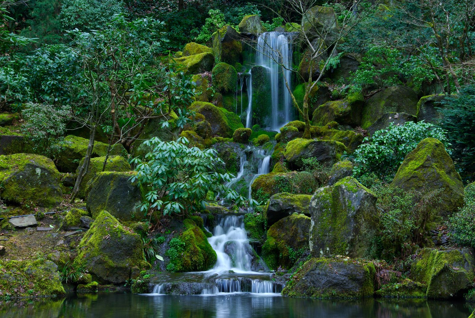 waterfalls usa gardens stones portland japanese oregon moss nature