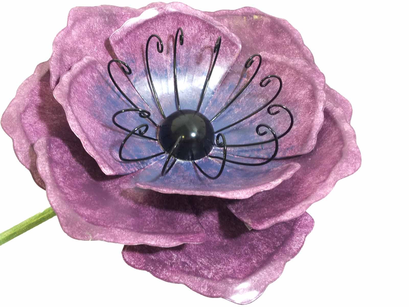 large metal garden flower stake - purple poppy