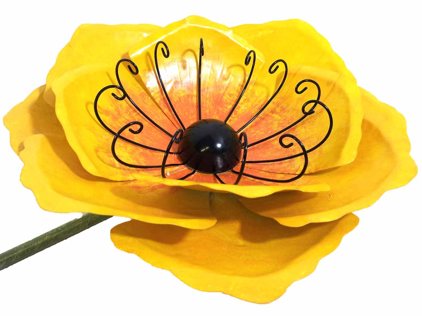 large metal garden flower stake - yellow poppy