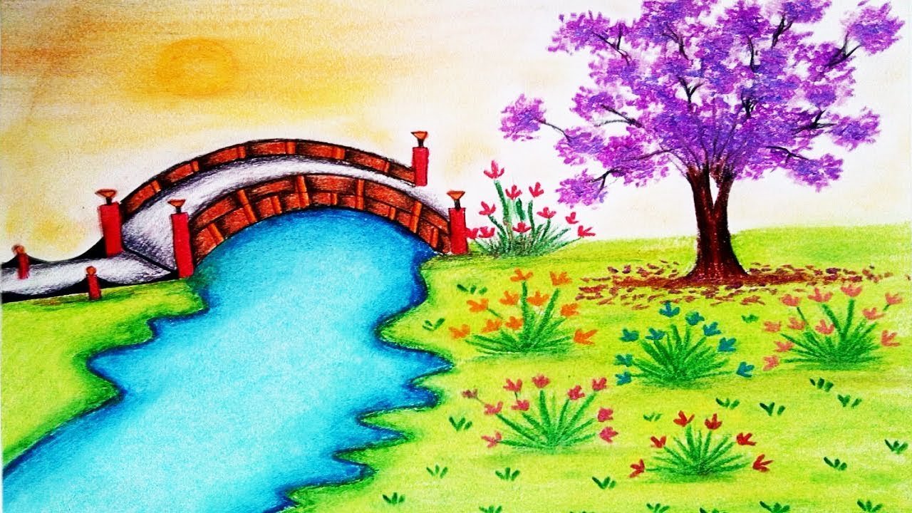 how to draw garden scenery step by step - garden drawing