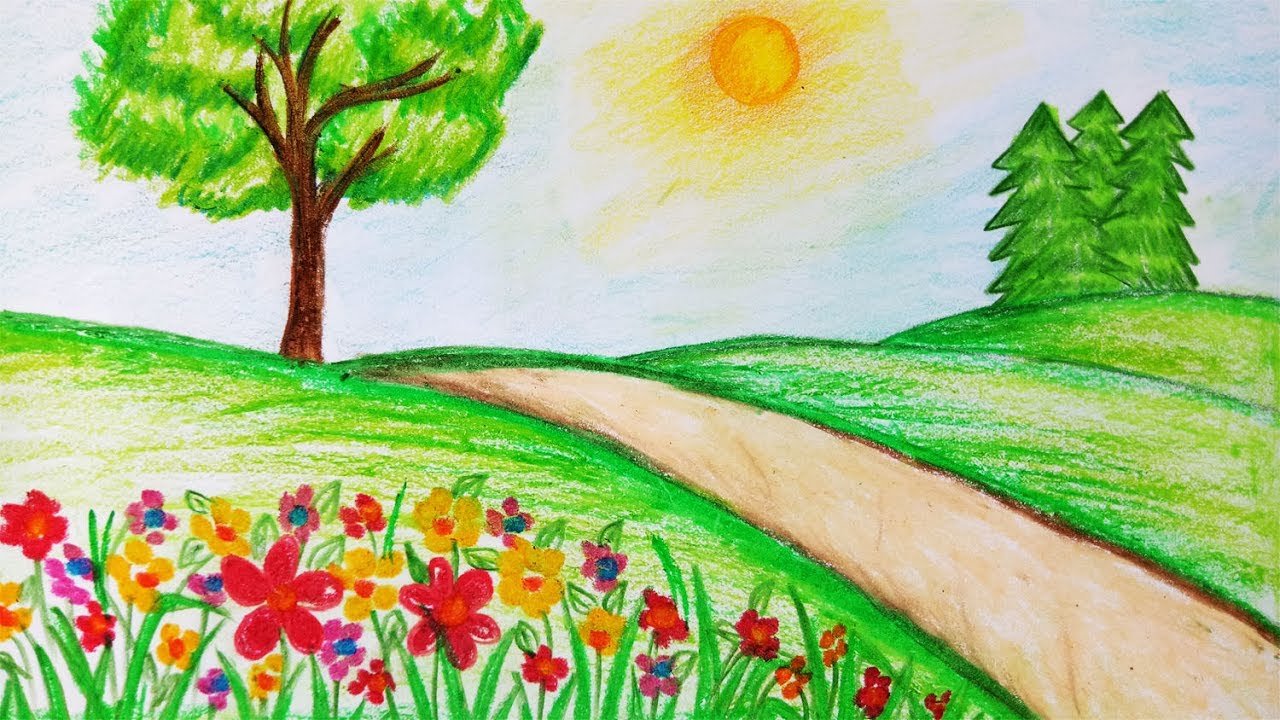how to draw garden scenery.step by step(easy draw)