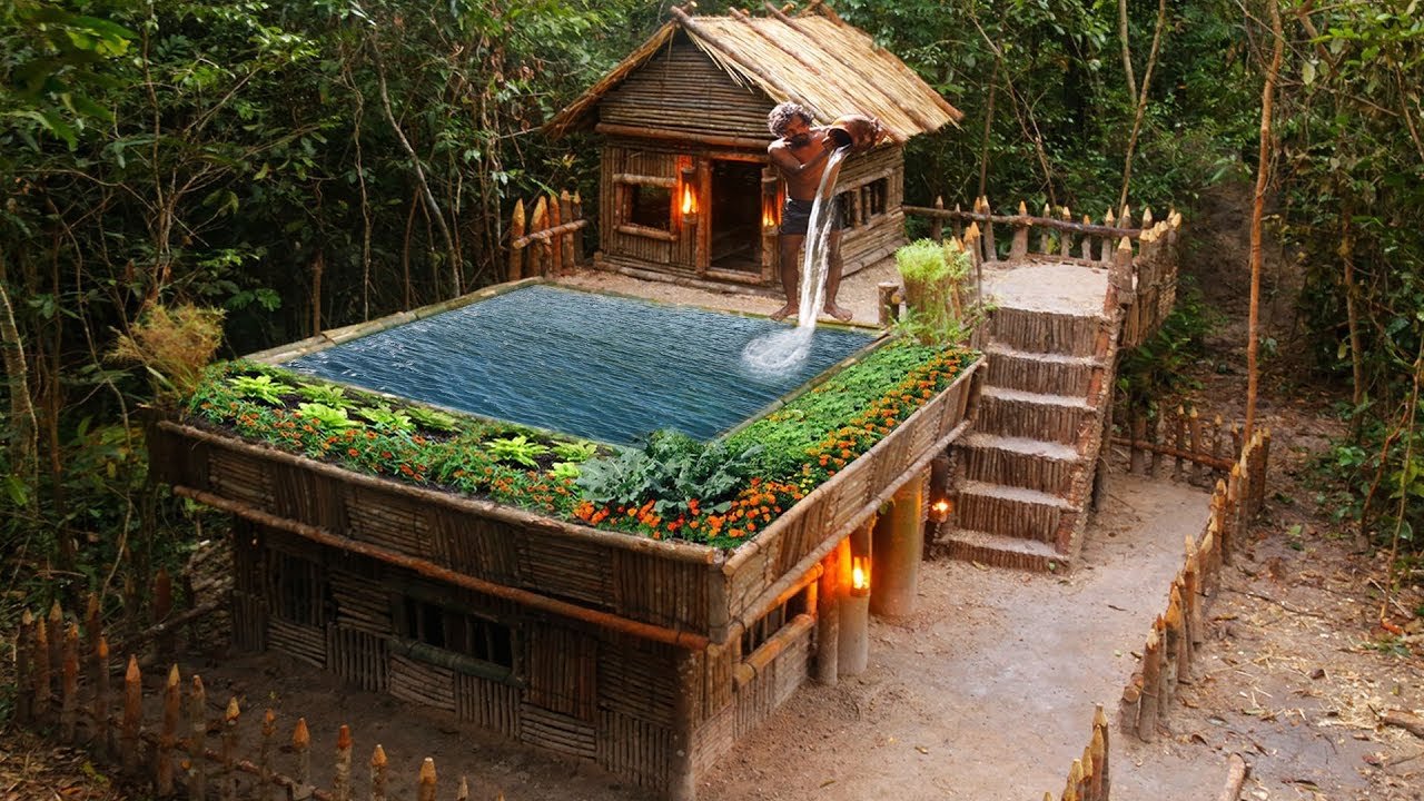 build technologically modern forest houses with garden and swimming pool