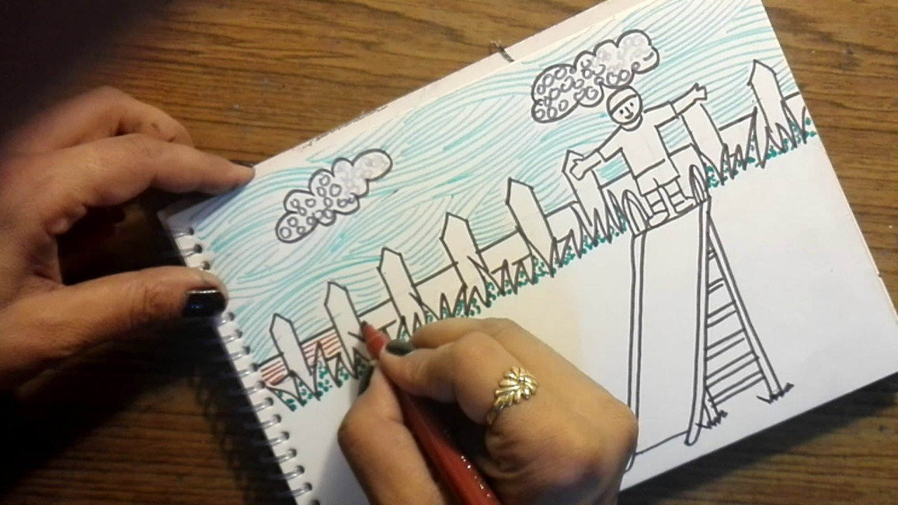 how to draw garden scene for kids