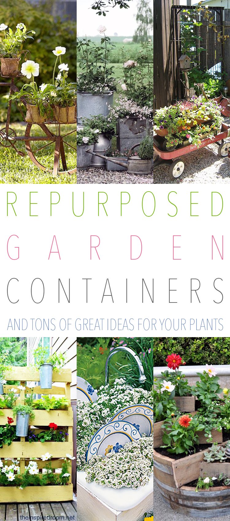 repurposed garden containers and tons of great ideas for your plants