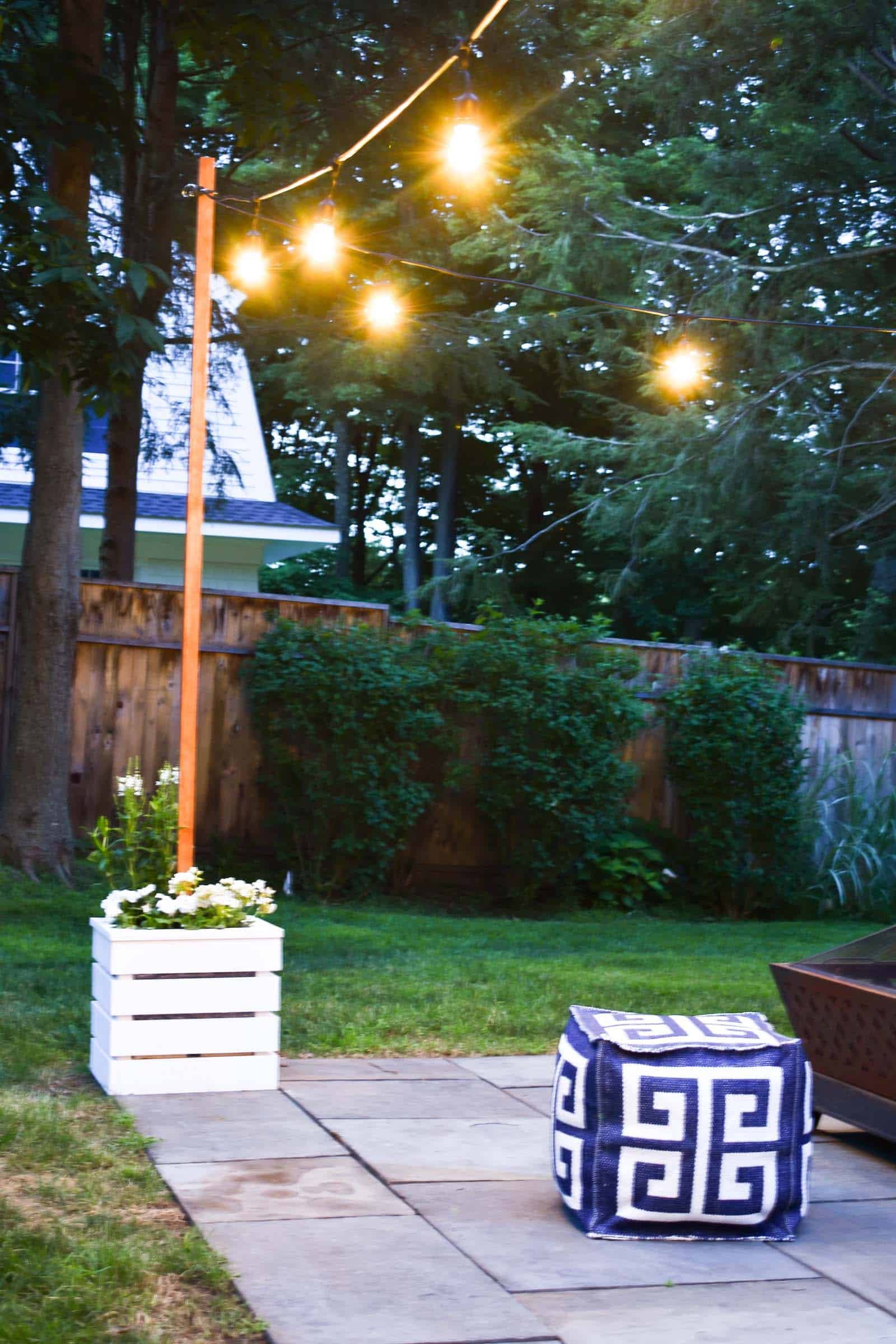 diy planter with pole for string lights - at charlotte's house