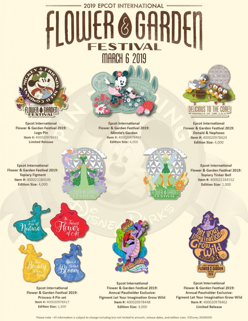 epcot international flower & garden festival 2019 disney pins