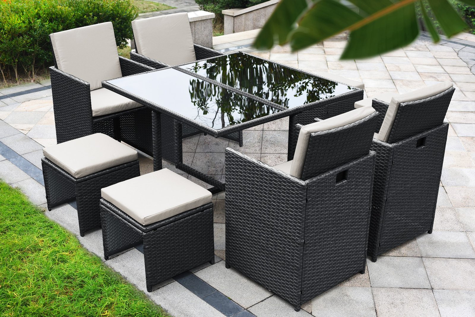 rattan garden furniture 4, 9, 11 piece sets, table, chairs & cushions