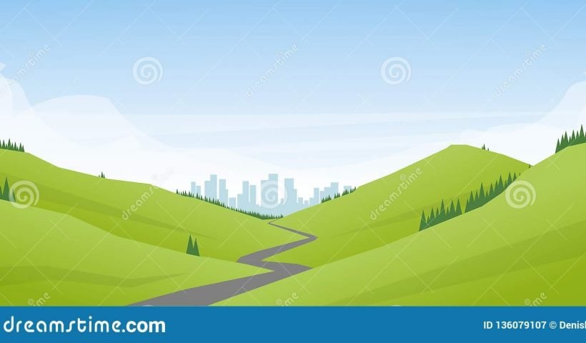 Vector Illustration: Flat Cartoon Landscape With Road intended for Landscape Yard Oakey Flat Road