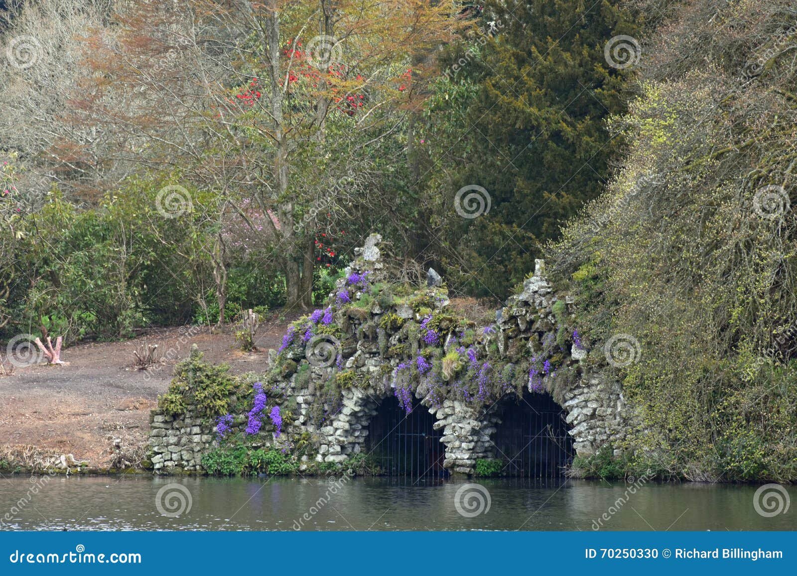 boat house and lake, stourhead, stourton, wiltshire, england stock