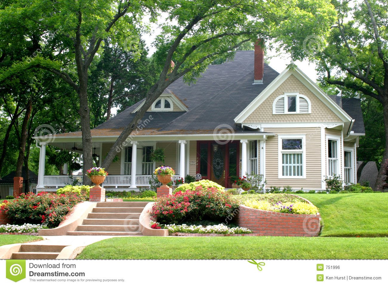 classic house with flower garden stock photo - image of abode