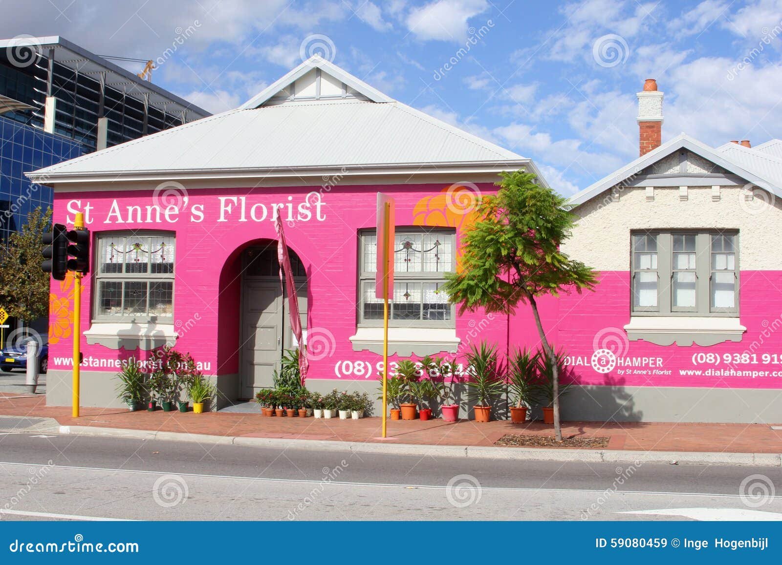 pink flower shop, perth, australia editorial stock image - image of