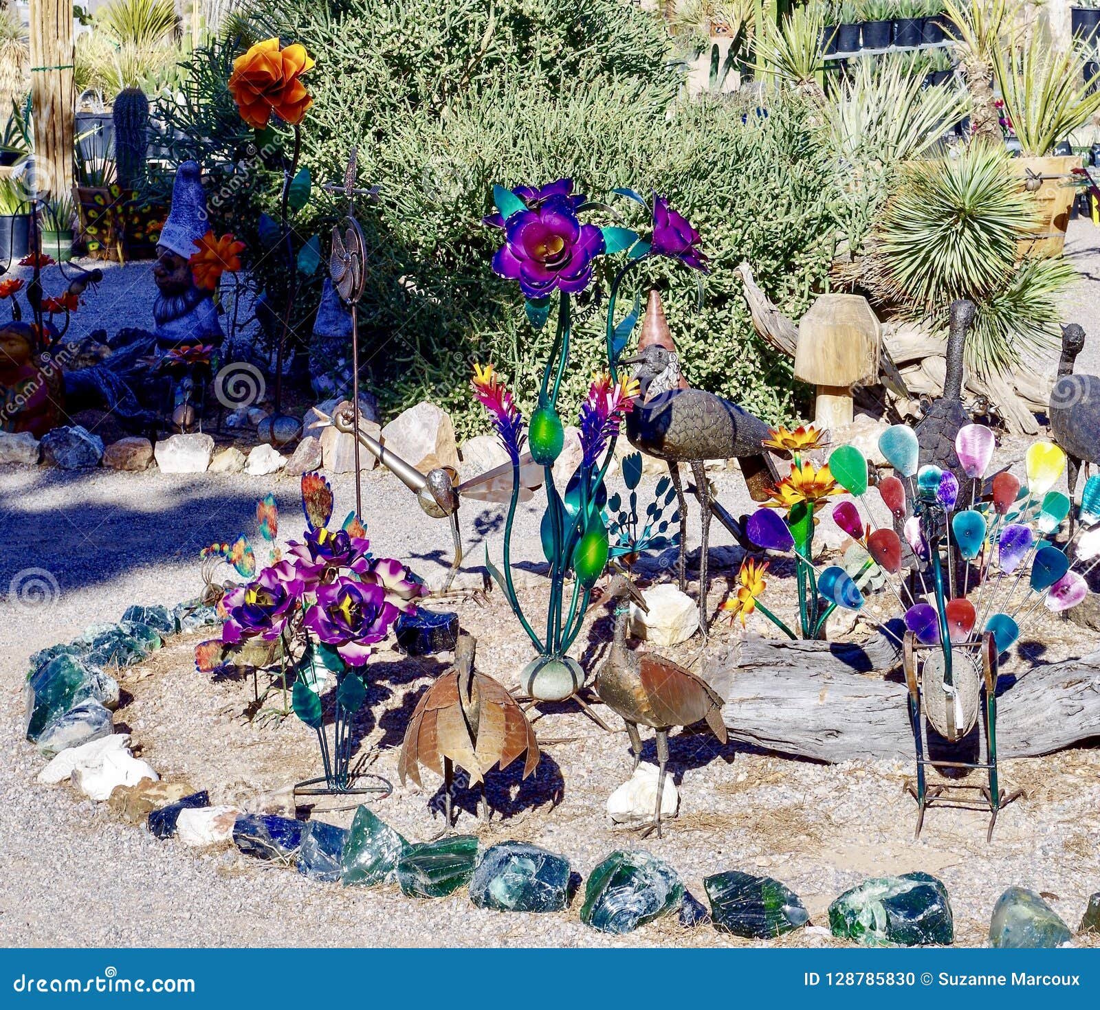 garden sculpture display in nevada cactus nursery stock photo