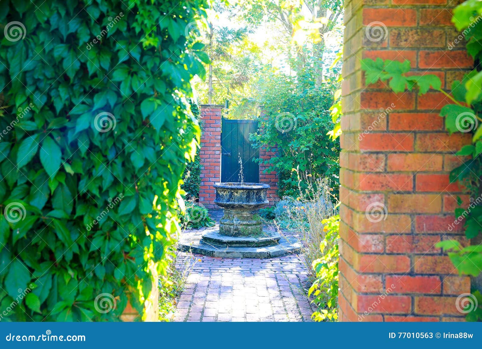 hamilton, nz - february 25, 2015: fountain, english flower garden