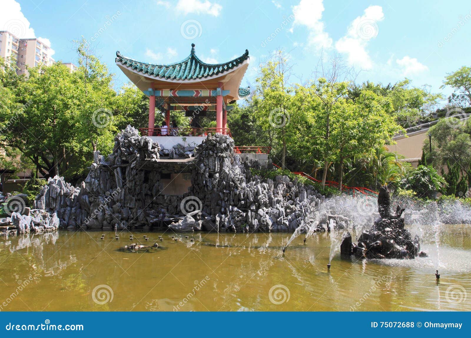 oriental garden and lake editorial stock photo. image of
