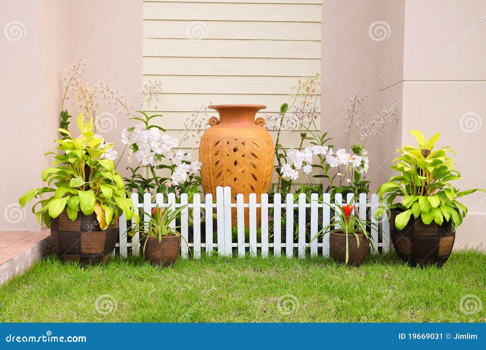small house fence. small home garden stock image - image of color