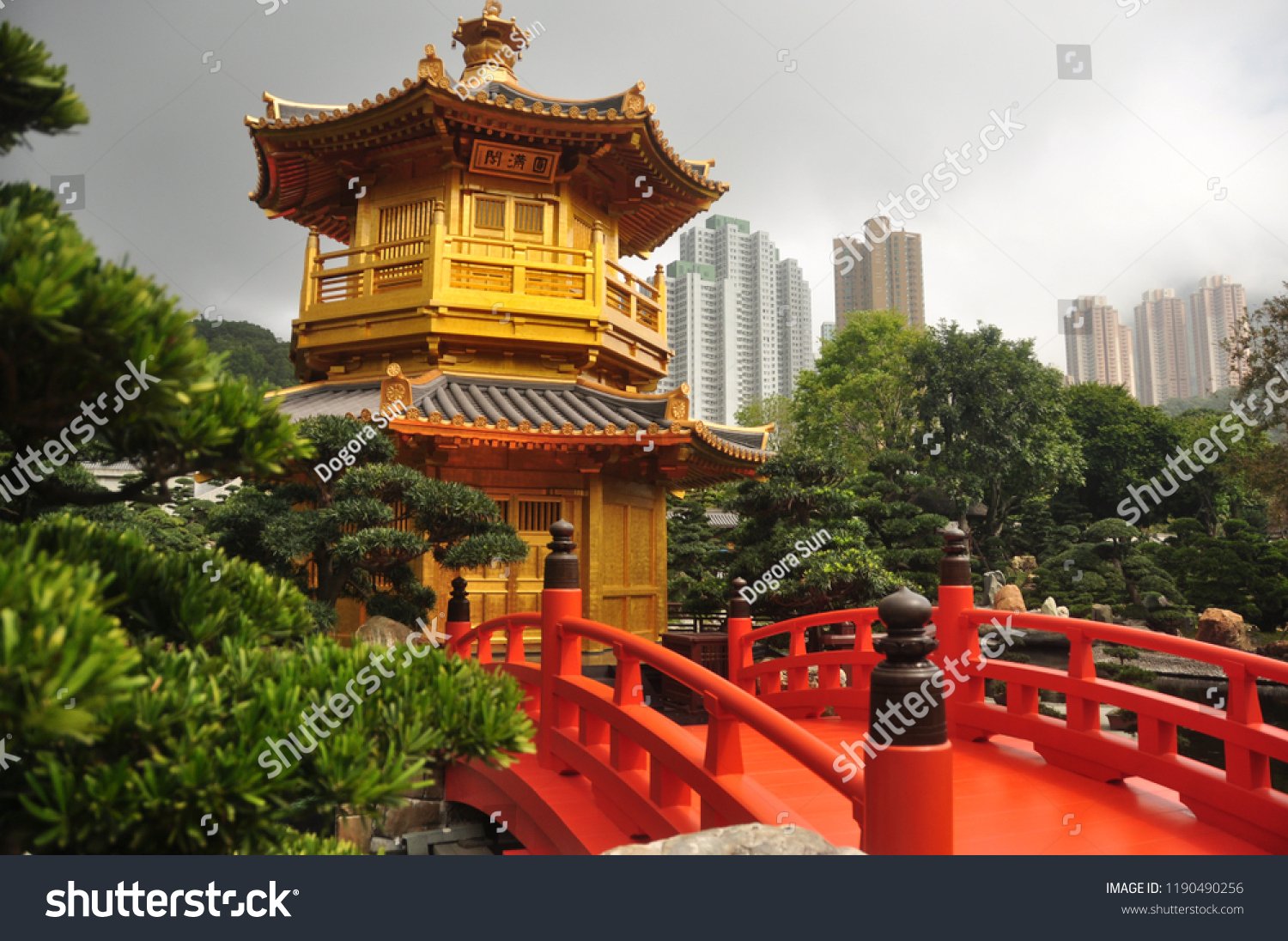 beautiful oriental garden city view golden stock photo (edit
