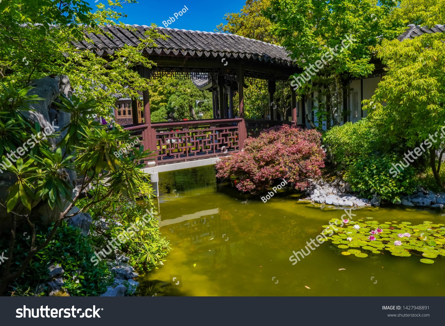 portland oregon 6132019 oriental style bridge stock photo